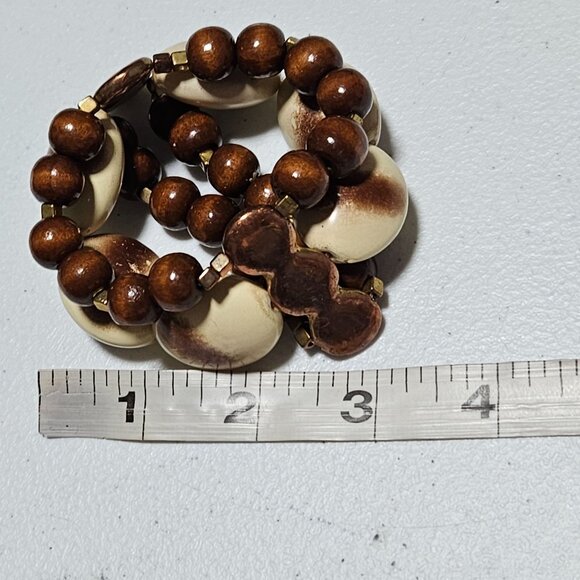 Handmade Wood Beaded Stretch Bracelet Wooden Cream Beads Fashion Jewelry Women - Picture 4 of 4